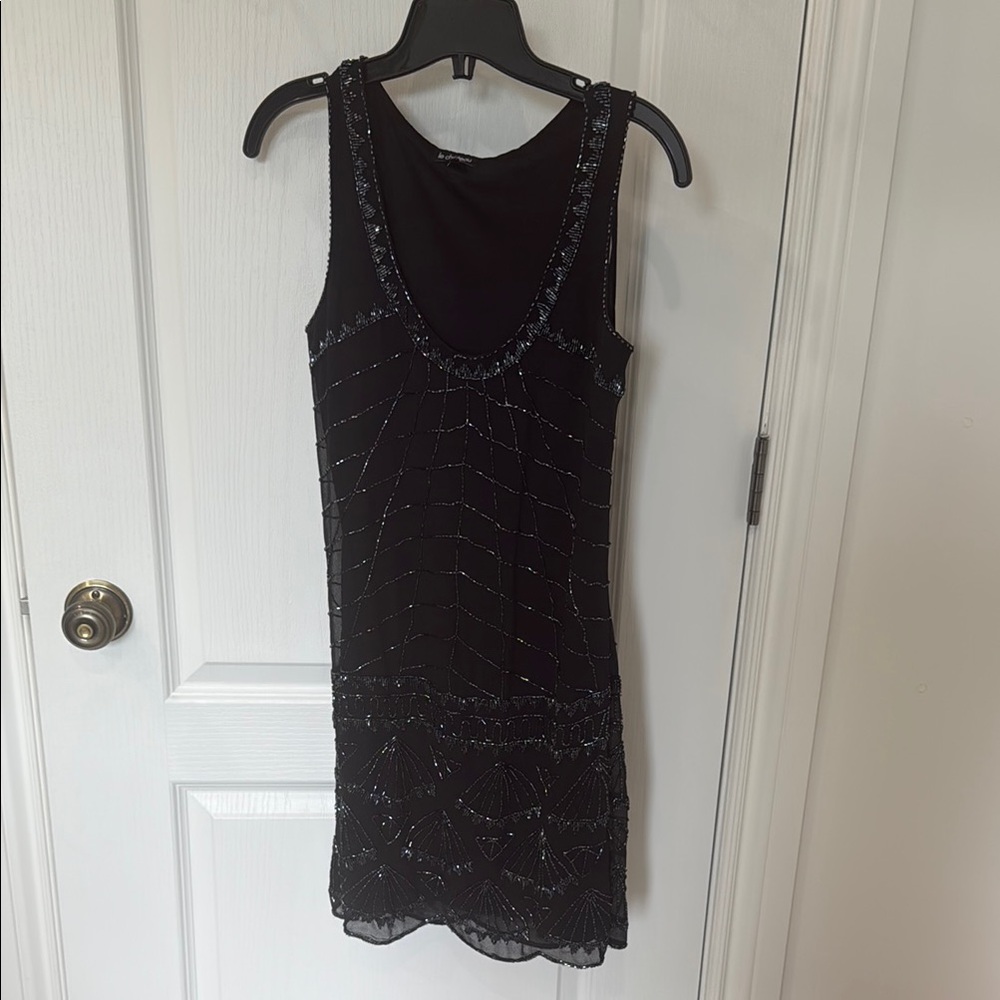 Le Chateau Black Sheath Mini Dress Scoop Neck Sleeveless